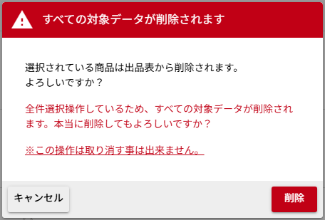 商品削除確認ダイアログ